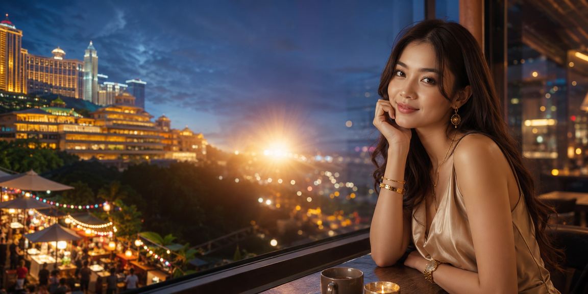 Suasana kasino hiburan di Genting Highlands dengan meja blackjack dan lampu gemerlap