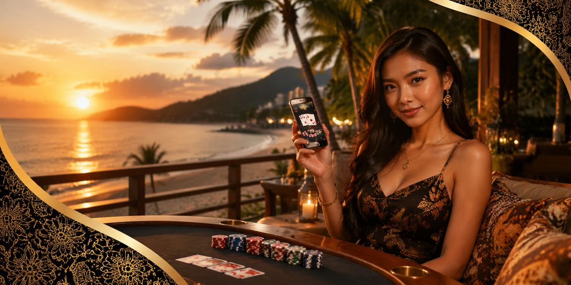 Pemain poker di Pulau Pinang bermain permainan kad dengan latar belakang batik yang indah